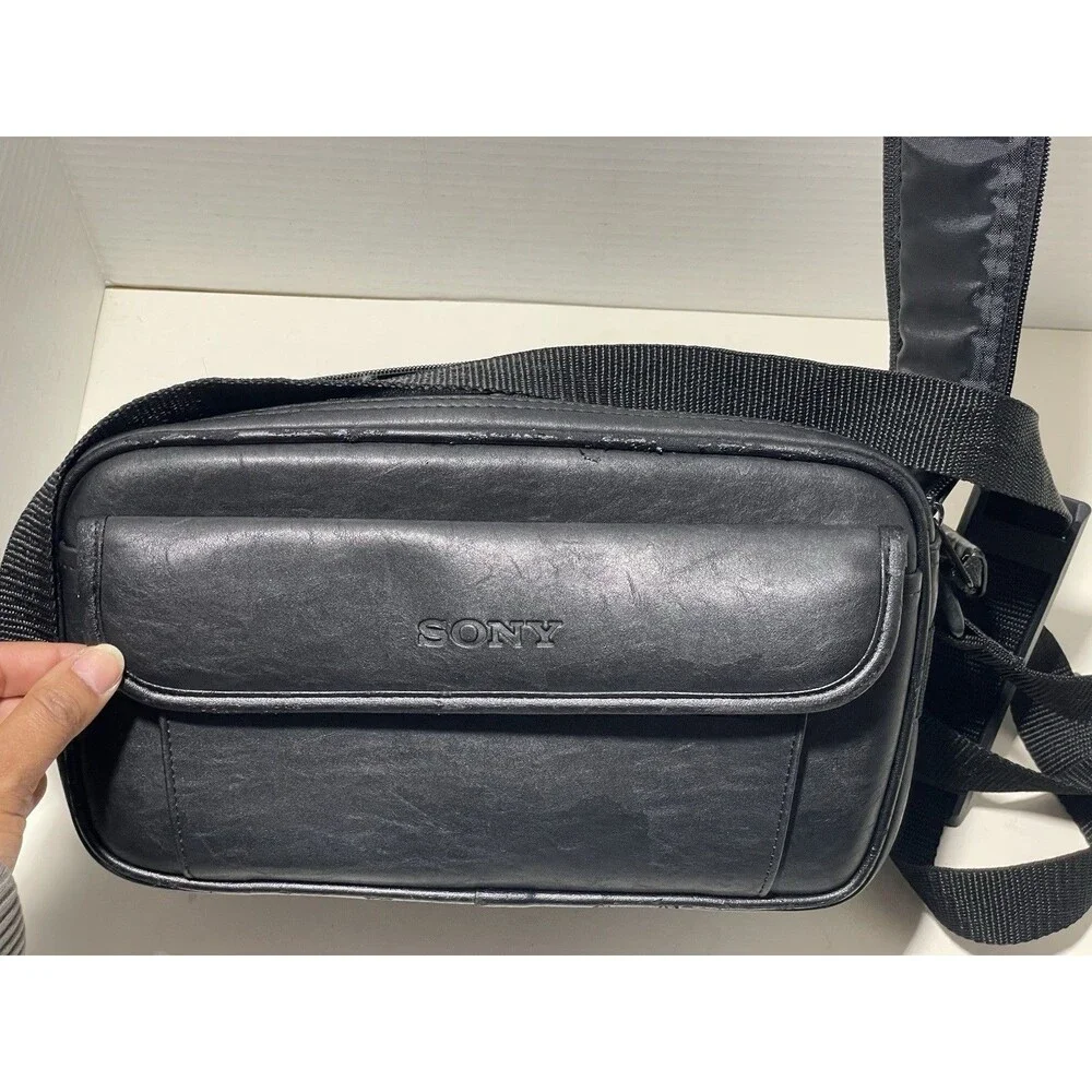 Vintage Sony NY Black Video Camera Bag, Camcorder Case Leather Original strap